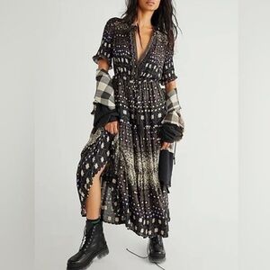 NEW FREE PEOPLE RARE FEELING PLEATED MAXI DRESS COCOA BROWN XS